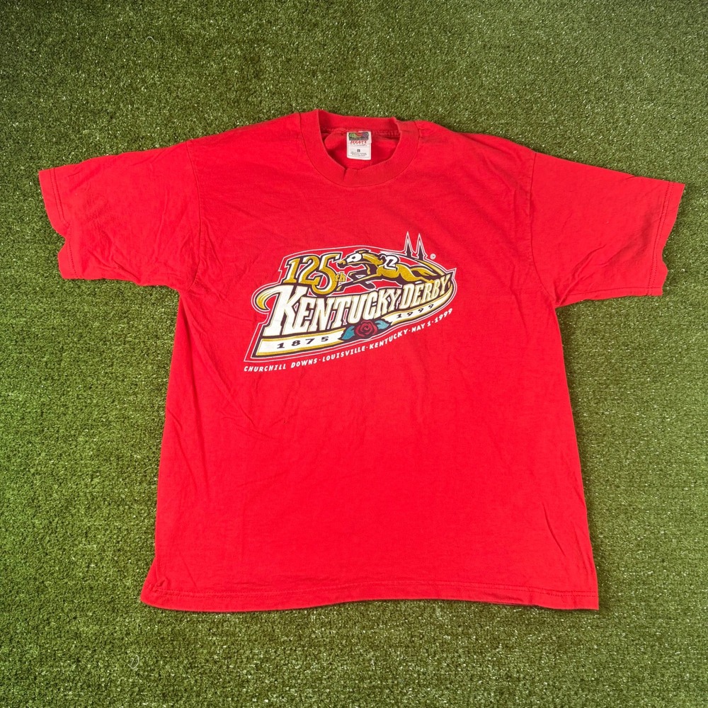 Vintage 1999 Kentucky Derby 125th Anniversary T Shirt Red Fruit of the Loom L